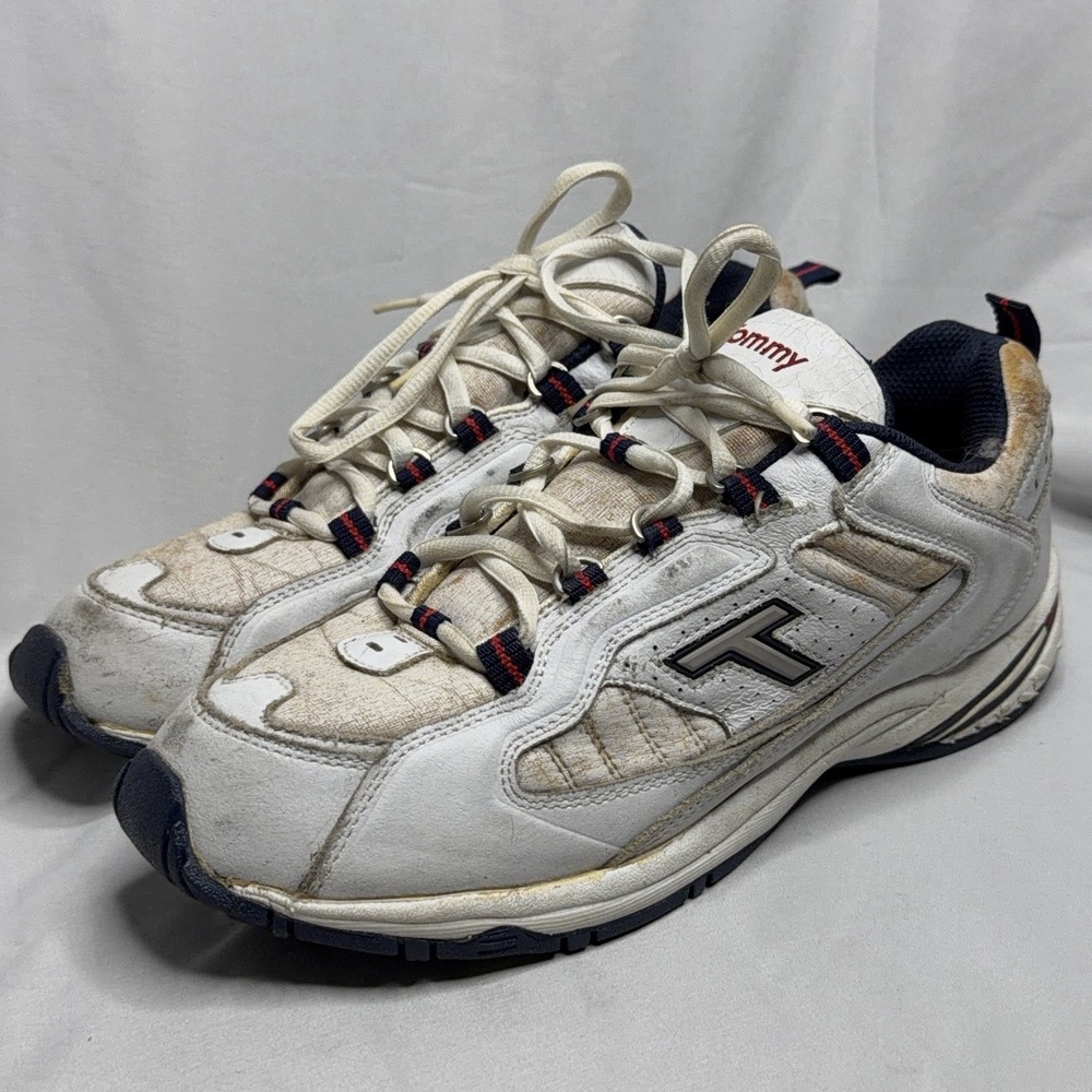 Vintage Tommy Hilfiger Womens 10M Leather Sneakers Grunge Y2K Distressed Runners